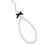 JIzian White Mobile Phone Lanyard Universal Chain Black Bow White Pearl Beaded Phone Lanyard Wrist Strap Anti Lost Strap Case Keychain Wallet Charm Decoration Pendant for Women