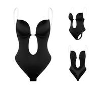 JIZIYUER Shapewear Bodysuit Women Deep V Neck Backless Clear Strap Control Body Shaper Sculpting Bodysuit for Wedding Party Club Daily Black-S