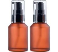 Jizlan 2 Pcs Empty 30ML Brown Refillable Glass Lotion Pump Bottle - Cosmetic Sample Container with Black Plastic Pump Head - Ideal for Creams, Serums, Emulsions, Travel Packing, Beauty Gels