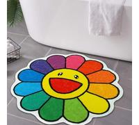 Jizrecly Flower Bath Mat, Flower Cute Fun Bath Rugs Non-Slip Absorbent Bathmat for Bathroom Floor Tub Shower Decor Rainbow Smiley Face