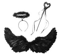 JIZYO Angel Feather Wings With Headband Fairy Stick Costume Accessory For Halloween, Theme Party, Carnival Black L