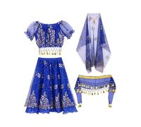 JIZYO Kids Girls Belly Dance Crop Top And Skirt Headscarf Headwear Arabian Princess Carnival Party Set Blue 2-3 Years