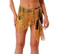 JIZYO Women Belly Dance Hip Scarf Sparkly Sequin Tassel Skirt Festival Fringe Wrap Skirts Yellow A One Size