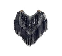 JIZYO Women's Sequin Tassel Shawl Wrap 1920s Evening Cape Bridal Shawl Bolero Flapper Cover Up Black One Size