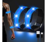 JIZZU 2 Pack Blue Reflective Led Safety Light-up Armband Running Light, USB Led Bracelet for Night Runners, Jogging, Dog Walking