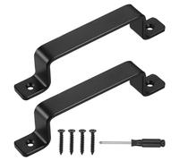 JIZZU 2 PCS Door Handles Vintage Cast Iron Door Handle, 190 x 25MM Black Door Handle, Pull Push Door Handles External for Gates, Barns and Shed Doors, Sliding Doors Handles for Internal, Front Door