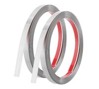JIZZU 2PCS 5m x 1cm Stainless Steel Wall Molding Trim Peel and Stick, Flexible Self-Adhesive Metal Trim, Mirror-Like Finish Molding Trim for Ceiling, Wall, Mirror Frame, DIY(Brushed Silver)