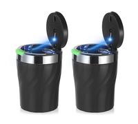 JIZZU 2PCS Car Ashtray, Portable Ashtrays with Lid Smell Proof, Automatic LED Light, Sealed, Flame Resistant, Detachable, Large Capacity Ashtray for Cars, Home, Travel