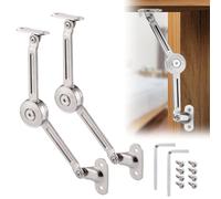 JIZZU 2Pcs Soft Close Lid Support Hinges with Screws & Hex Key, Satin Nickel Drop Down Hinges Support 40lb, Folding Lid Stay Hinges for Kitchen Door Cabinet Cupboard Wardrobe Toy Box Lift Up Stay