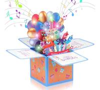JIZZU 3D Birthday Card, Pop-Up Birthday Cards, Musical Happy Birthday Card with Music Lights, Birthday Greeting Card with Envelopes Birthday Gift for Men Women Kids Friends