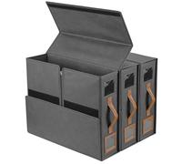 JIZZU 3PCS Bed Sheet Organiser Foldable Storage, 38x32x11.5 cm Bedding Storage with Handle and Clear Window, Linen Bed Sheet Organiser Box for Sheet, Duvet Covers, Pillow Case, Blanket, Clothes (Grey)