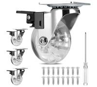 JIZZU 4Pcs 2Inch/5cm Heavy Duty Casters with Brake No Noise, Polyurethane Caster Wheels Clear, Casters Set of 4 Total Capacity 160KG with 360 Degree Top Plate, PU Swivel Trolley Wheels for Furniture