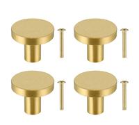 JIZZU 4Pcs Solid Brass Gold Drawer Knobs, Durable Cabinet Knobs, Single Hole Door Handles for Cupboard, Wardrobe 28mm x 20 mm