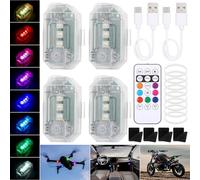 JIZZU 4PCS Wireless LED Strobe Lights with Remote Control, 8 Colors USB Rechargeable Anti Collision Warning Light, Waterproof High Brightness Mini Flashing Led Lights for Car, Drone, Motorcycle, Bike