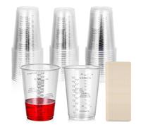 JIZZU 50PCS Plastic Measuring Cups with Scale, 240ml / 8oz Epoxy Resin Mixing Cups with 50PCS Wooden Stirring Sticks, Multipurpose Clear Mixing Cup, Paint Mixing Cups for Mixing Resin,Paint,Pigment