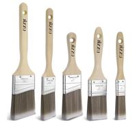 JIZZU 5PCS Wood Stain Paint Brush Set, Wood Stain Brush Pack for Decorating, Angled Sash Paint Brushes for Walls, Cutting in Paint Brush Wall Touch Up, Trim Paintbrush for Furniture, Trim, Cabinet