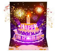JIZZU Birthday Cards with Music, Fireworks Birthday Card with Music & Lights & Blowable Candle, Musical Happy Birthday Cards with Envelope, Premium 3D Pop-Up Firework Card for Women, Men, Kids
