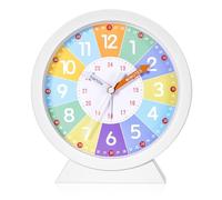JIZZU Children's Wall Clock for Bedroom, 6.5 Inch Table Clocks, Alarm Function, Silent Tell The Time Teaching Clocks for Kids, Learning Clock for Boys Girls, Decoration for Kid's Room (Rainbow)