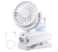 JIZZU Clip on Fan with Water Spray, USB Rechargeable Mini Desk Fan, 4 Speed