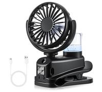 JIZZU Clip on Fan with Water Spray, USB Rechargeable Mini Desk Fan, 4 Speed