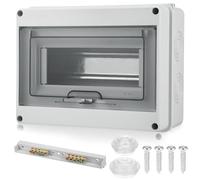JIZZU DIN Rail Enclosure Box 8 Module- Consumer Unit Box, Surface-mounted Circuit Breaker Distribution Boxes with Assembly Tool, IP65 Waterproof for Workshops Garage Caravan Outsaid Buildings