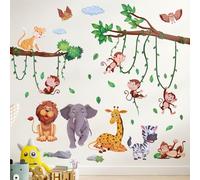 JIZZU Jungle Animals Wall Stickers, Nursery Wall Stickers, Lion Leopard Elephant Monkey Zebra Owl Giraffe Animal Wall Stickers for Baby Kid Room, Home Wall Decoration