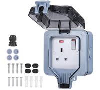 JIZZU Outdoor Weatherproof Wall Plug Socket Box, IP66 Wall Electrical Outlet with Cover, 13A Single Outdoor Sockets Waterproof Sockets, Switched Power Socket Box for Garden&External Electrical Outlet
