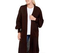 JJ CLOTHING BC1 Ladies Long Maxi Knitted Cardigan Balloon Sleeve 2 Pocket Womens Open Front Boyfriend Cardigans Top UK 8-22 (Chocolate, One Size)