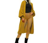 JJ CLOTHING BC1 Ladies Long Maxi Knitted Cardigan Balloon Sleeve 2 Pocket Womens Open Front Boyfriend Cardigans Top UK 8-22 (Mustard, One Size)