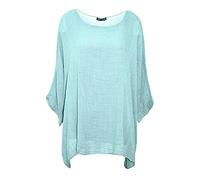 JJ CLOTHING K1 Ladies Womens Italian Cotton Plain Loose Fit Batwing Lagenlook Kimono Top Dress Insert Vest Top One Size Plus 8-22 (Mint, ONE Size)