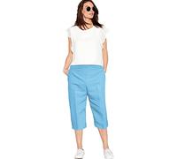 JJ CLOTHING Ladies Womens 3/4 Three Quarter Half Elasticated Trouser Plain Capri Cropped Stretch Trousers Plain ¾ Length Pants Summer Shorts Plus Big Sizes 10-24 (Sky Blue, 18)