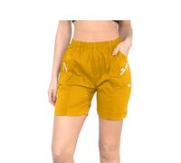 JJ CLOTHING Womens Cherry Berry Shorts - Ladies Plain Capri Length Stretch Fit Pull On Elasticated Waist Summer Crop hot Pants Short Pants Plus Size UK 10-20 CBS1 (Mustard, 10)