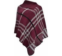 JJ CLOTHING Womens Winter High Polo Neck Knitted Tartan Check Poncho Top Ladies Collared Cape Wrap Shawl Sweater Jumper One Size UK |8-16| (Wine, ONE Size (8-16) UK)