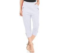 JJ CLOTHNG CB3 Women's Capri Trousers - Ladies Cherry Berry Plain Cropped 3/4 Length Trouser Stretch Fit Elasticated Waist Summer Short Pants Plus Size 8-26 (White, 14)