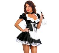 JJ-GOGO Women's French Maid Costume Sexy Black Satin Halloween Fancy Dress S-5XL, Black, XL