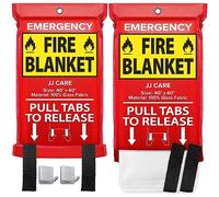 JJ Home Goods Fire Blanket for Home 40" x 40" (Pack of 2) +2 Hooks, Fire Suppression Blanket, Emergency Fire Blanket for People, Fire Blanket Kitchen, Emergency Use - White