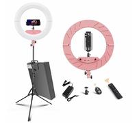 JJ JIANJIN Ring Light Kit:18"/45cm Outer 55W6700k Dimmable LED Light, Tripod Stand, Remote Controller,Box for Camera,Smartphone,YouTube,TikTok,Self-Portrait Shooting,CRI95,Pink…