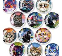 JJ PRIME - 12 Pcs Fridge Magnets | Round Fridge Magnet | Mini Fridge Accessories | Craft Magnets | Small Magnets for Whiteboard, Office. Kitchen and School (Cats Design)