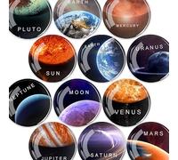 JJ PRIME - 12 Pcs Fridge Magnets | Round Fridge Magnet | Mini Fridge Accessories | Craft Magnets | Small Magnets for Whiteboard, Office. Kitchen and School (Planets Design)