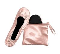 JJ PRIME - After Party Shoes with Foldable Bag Foldable Ballet Pumps Roll up Foldable Pumps (5/6 UK, Rose Gold)