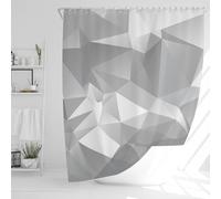 JJ PRIME - Bathroom Shower Curtains Mould Proof Resistant 180x180cm | Large Waterproof Pale Grey Polygon Abstract Shower Curtain | Wet Room Light Grey Diamente Shower Curtain (Grey Polygonal)