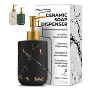 JJ PRIME Ceramic Shower 400ml | Marble Look Pump | Kitchen Soap Bathroom Bottles | Hand Wash Dispenser (Black), One Size