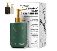 JJ PRIME - Ceramic Shower Soap Dispenser 400ml | Marble Look Pump Bottle Dispenser | Hand Soap Dispenser Bottle with Pump | Kitchen Soap Dispenser Bathroom Bottles (Green) (BR23023)