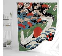 JJ PRIME - Crane Shower Curtain Anti Mould Shower Curtain | Bathroom Shower Curtains Mould Proof Resistant 180x180cm | Waterproof Shower Curtain | Japanese Art Shower Curtain (Red-Crowned Crane)