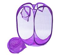 JJ PRIME JJOnlineStore Foldable Pop Up Mesh Washing Bag Kids Laundry Basket Mesh Bags Fabric Bin Hamper Toy Tidy Storage Organiser, Purple, 29x29x47.5cm