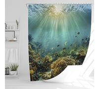 JJ PRIME - Mould Proof Shower Curtains 180x180cm | Waterproof, Large, Anti Mould Wet Room Shower Curtain (Ocean Theme)