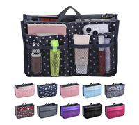 JJ PRIME Multi Compartment Bag - Expandable Tote Bag Divider with 13 Pockets (Polka Dots, Black)