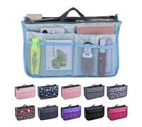 JJ PRIME - Multi Compartment Handbag Insert | Expandable Organiser | Light Blue Tote Bag Divider With 13 Pockets (Polka Dots)