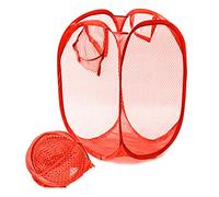 JJ PRIME - UK Foldable Pop Up Mesh Washing Laundry Basket Bag Bin Hamper Toy Tidy Storage Organiser Organizer (Red)