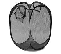 JJ PRIME - UK Foldable Pop Up Mesh Washing Laundry Basket Bag Fabric Bin Hamper Toy Tidy Storage Organiser Organizer (Black)